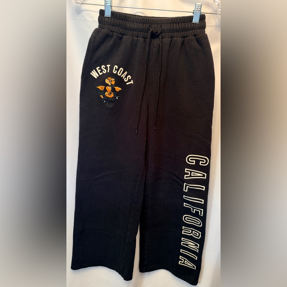 IML‎ Isaac Morris Size XS Wide Leg Sweatpants West Coast CA Black Embroidered